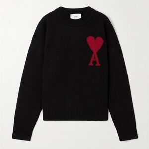 Ami Black Long Sleeve Shirt with Red Heart Logo